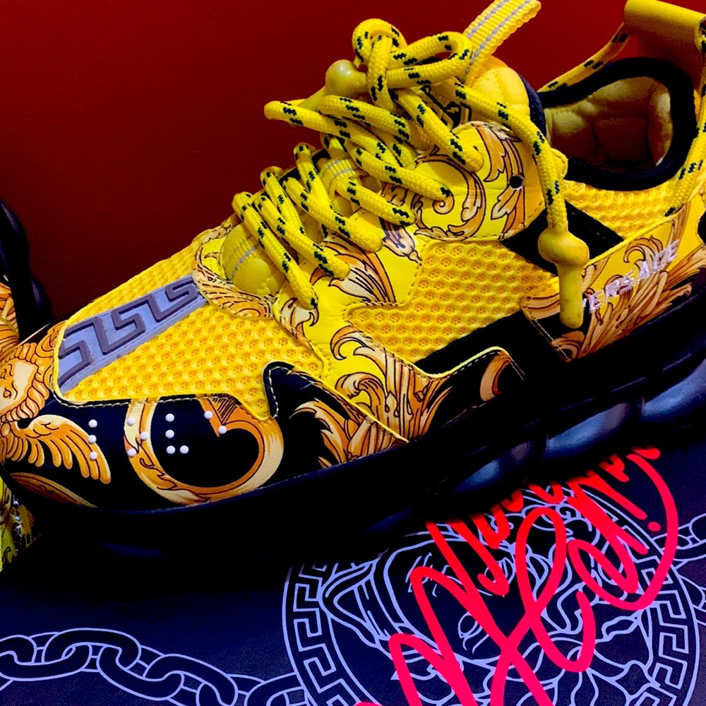 Black Yellow Versace women shoes worn a few times look new box bag